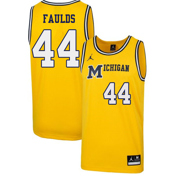 Men #44 Jaron Faulds Michigan Wolverines 1989 Retro College Basketball Jerseys Sale-Yellow